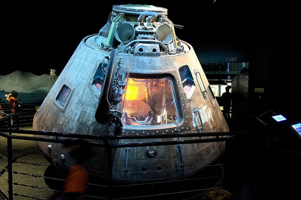 Apollo 17 command module America in Space Center Houston / Wikipedia / OptoMechEngineer

Link: https://en.wikipedia.org/wiki/Space_Center_Houston#/media/File:Apollo_17_CM_Houston.jpg