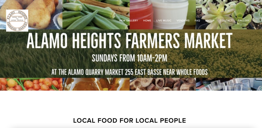 Homepage of Alamo Heights Farmers Market / 
Link: alamoheightsfm.com