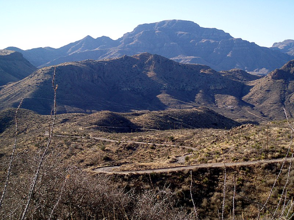 View from the Pinto Canyon Road in the Chinati Mountains / 
Wikipedia
Link: https://en.wikipedia.org/wiki/Chinati_Mountains#/media/File:Pinto_canyon_road_1.jpg