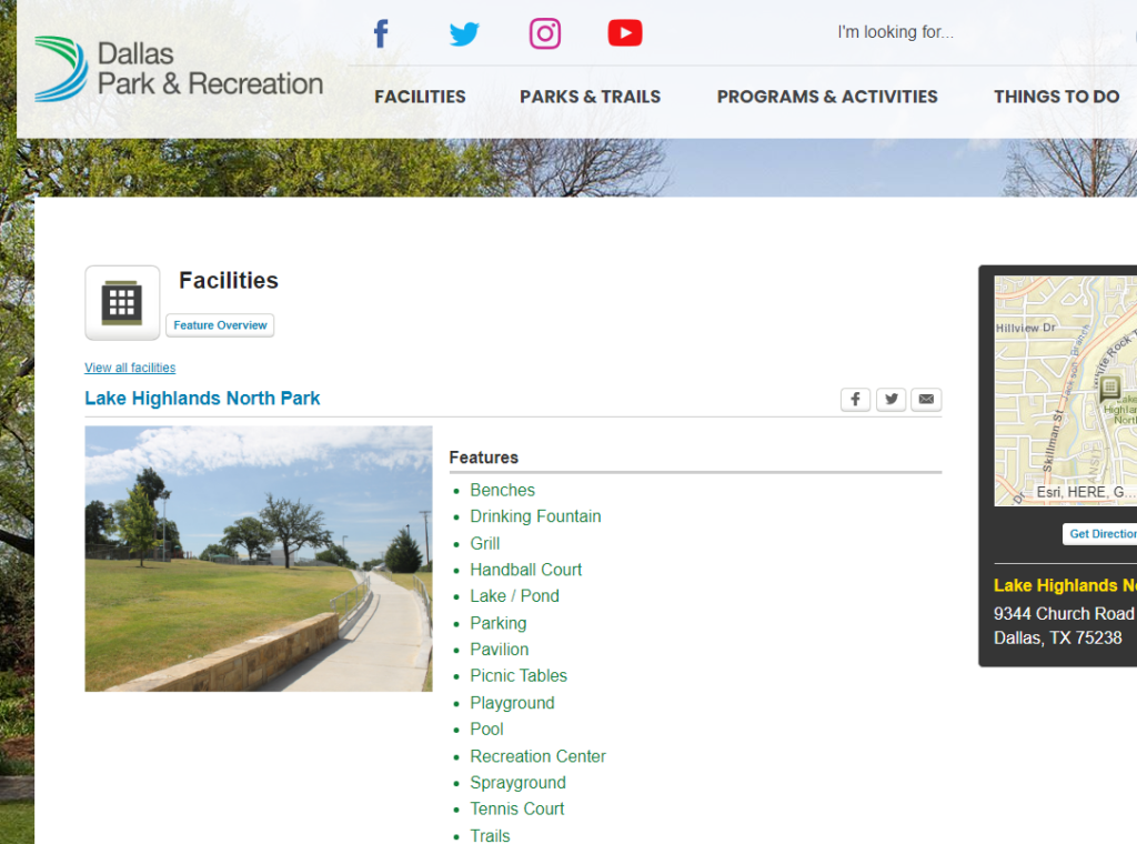 Homepage of Dallas Park & Recreation (Lake Highlands North Park) / dallasparks.org