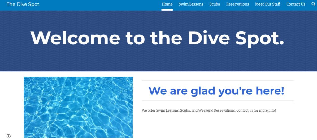 Homepage of Dive Spot
Link: https://sites.google.com/view/thedivespot/home