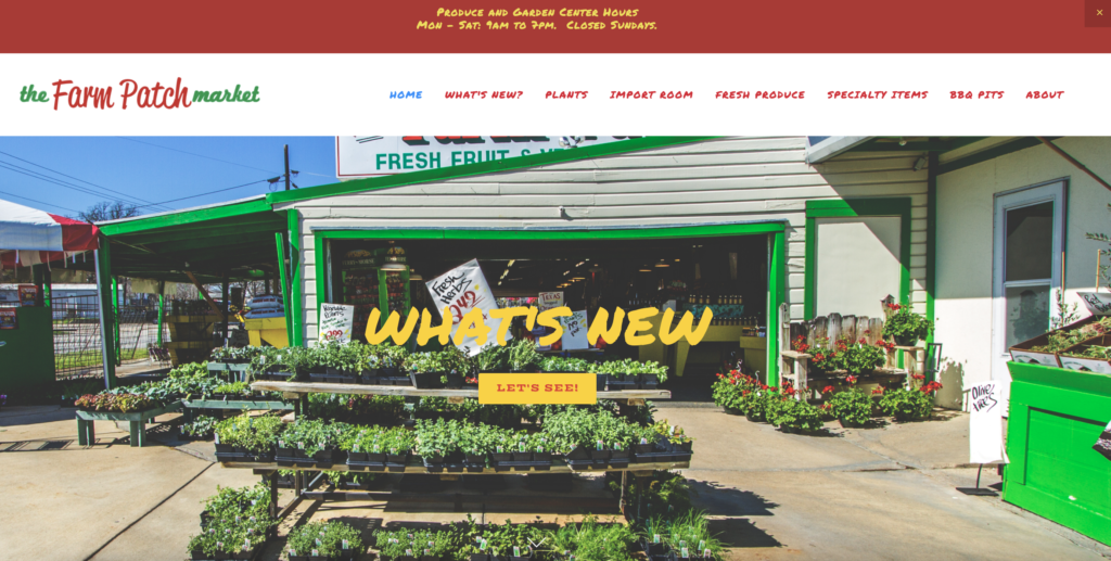 Homepage of Farm Patch Produce Market / 
Link: thefarmpatch.net