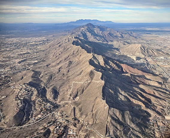 Aerial view of the Franklin Mountains from the south /
Wikipedia
Link: link: https://en.wikipedia.org/wiki/Franklin_Mountains_(Texas)#/media/File:El_Paso_Franklin_Mountains_and_Scenic_Drive_aerial.jpg