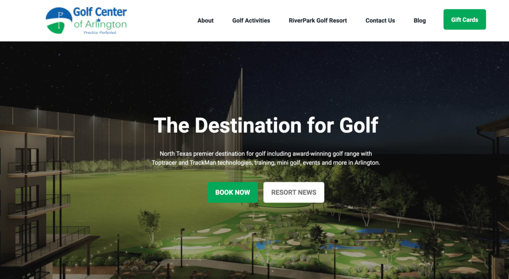 Homepage of Golf Centre of Arlington / Link: golfcenterofarlington.com
