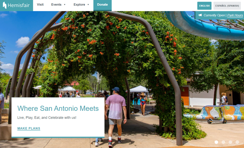 Homepage of Hemisfair Park / hemisfair.org