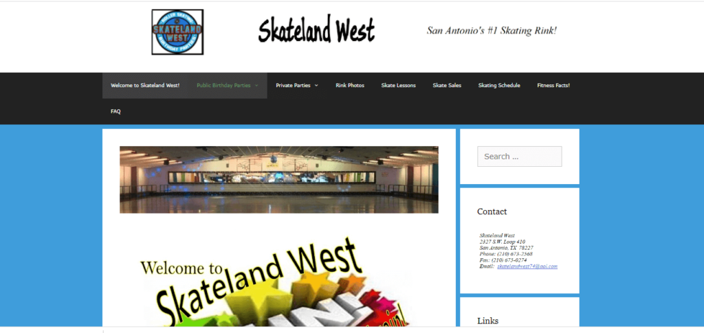 Homepage of Skateland West / Link:myskatelandwest.com/