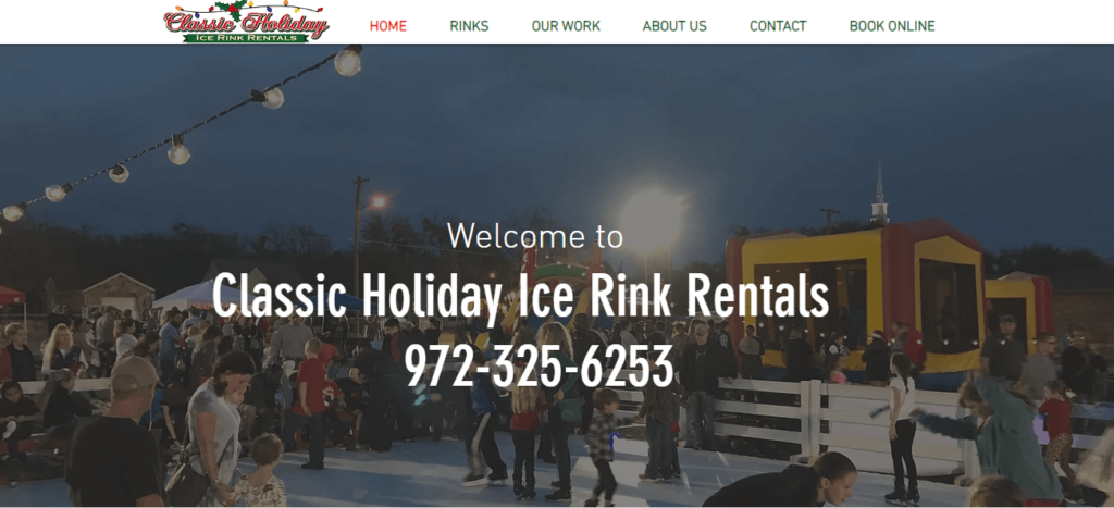 Homepage of Classic Holiday Ice Rink Rentals / 
Link:www.classicholidayice.com/
