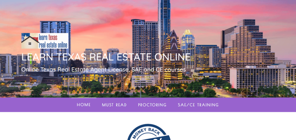 Homepage of learn texas real estate online
Link: https://learntexasrealestateonline.com/