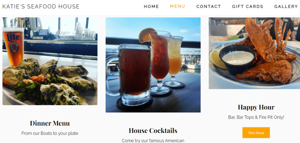 Homepage of Kati's Seafood House / Link: http://www.katiesseafoodhouse.com/