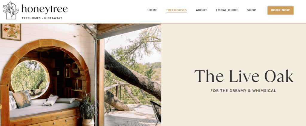 Homepage of The Live Oak Treehouse website/ https://www.honeytreefbg.com/