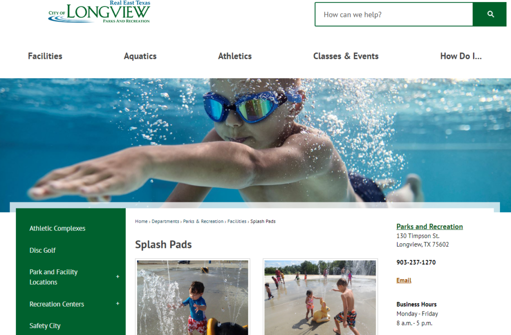 Homepage of Longview Parks & Recreation / longviewtexas.gov