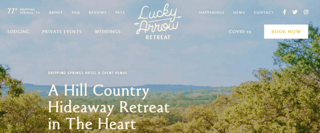 Homepage of The Lucky Arrow Retreat website/ https://luckyarrowretreat.com/