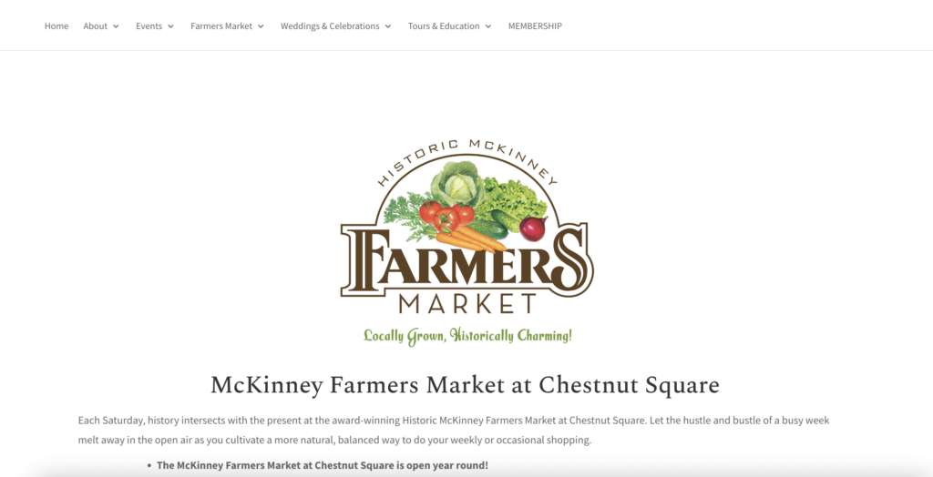Homepage of McKinney Farmers Market / 
Link: chestnutsquare.org
