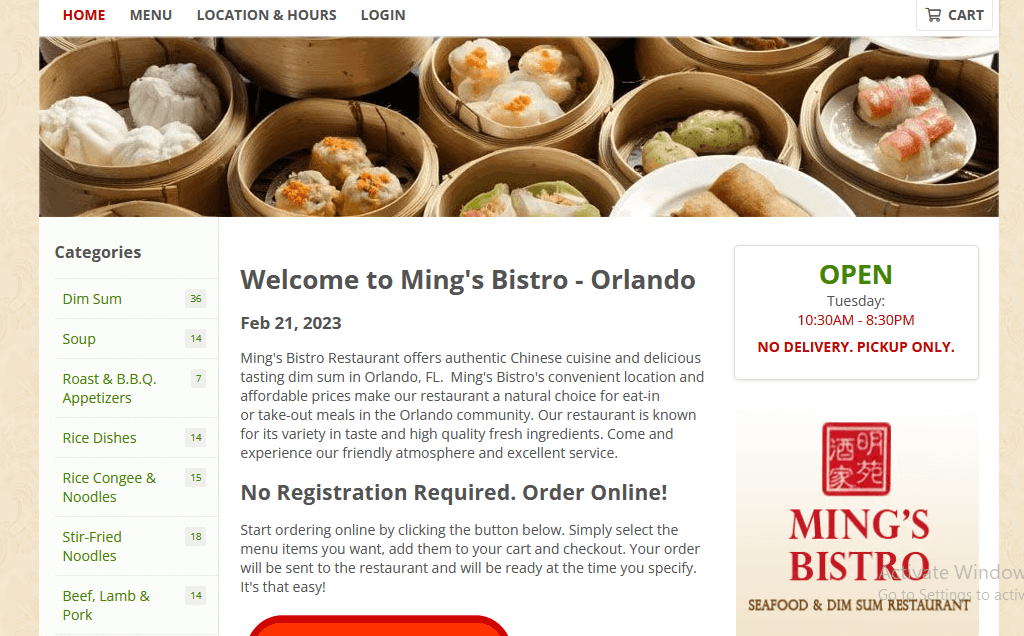 Homepage of Ming's Bistro Ming's website/ mingsbistro.net