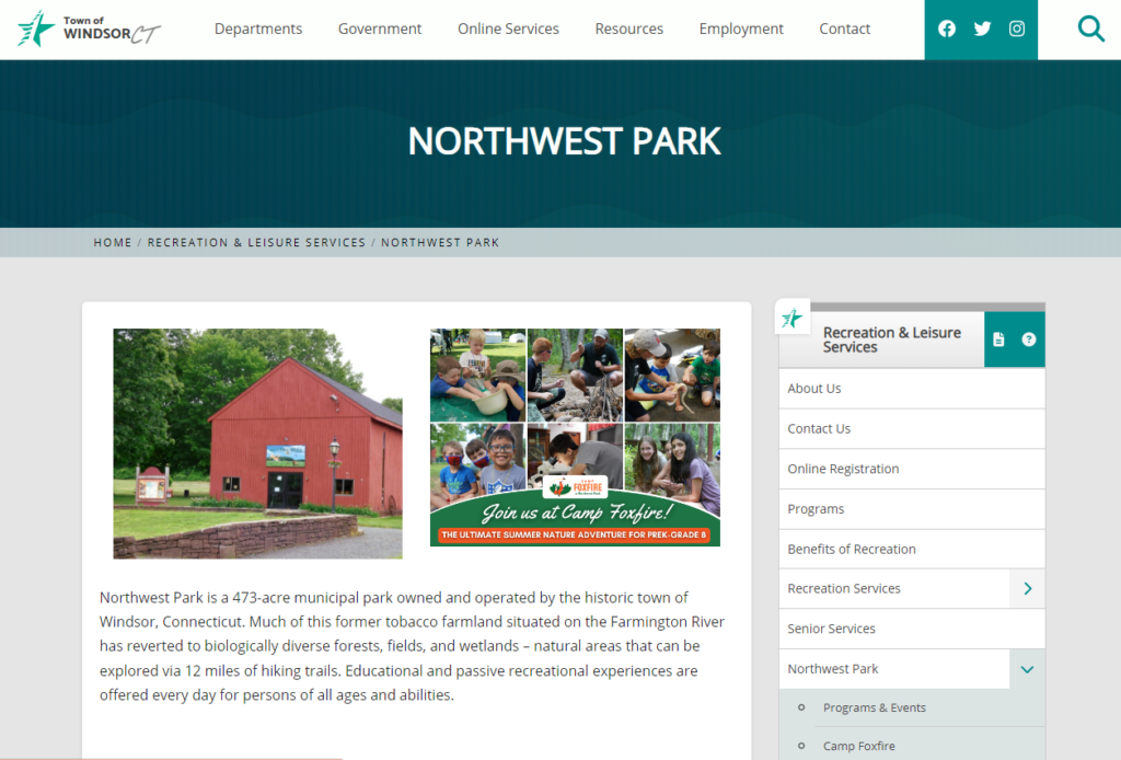  Homepage of Northwest Park / townofwindsorct.com