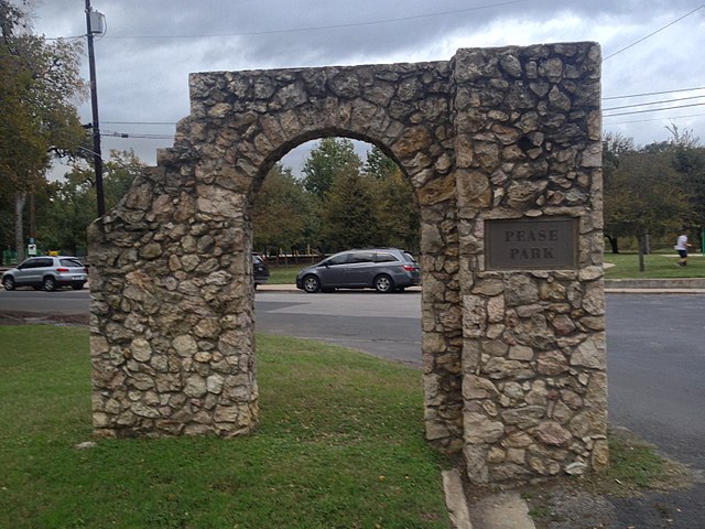 One of two stone gates at the south end of Pease Park in west Austin, Texas / Wikipedia / Bryanrutherford0
Link: https://en.wikipedia.org/wiki/Pease_Park#/media/File:Pease_Park_Gate.jpg