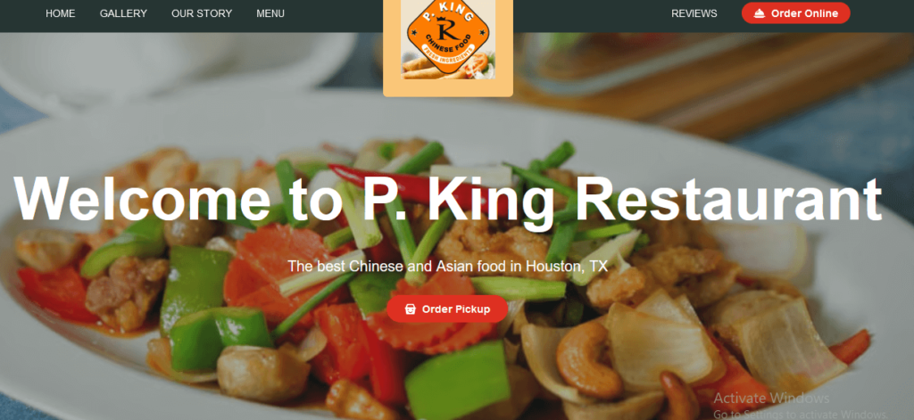 P.King Authentic Chinese restaurant website's homepage/ pkingriveroaks.com