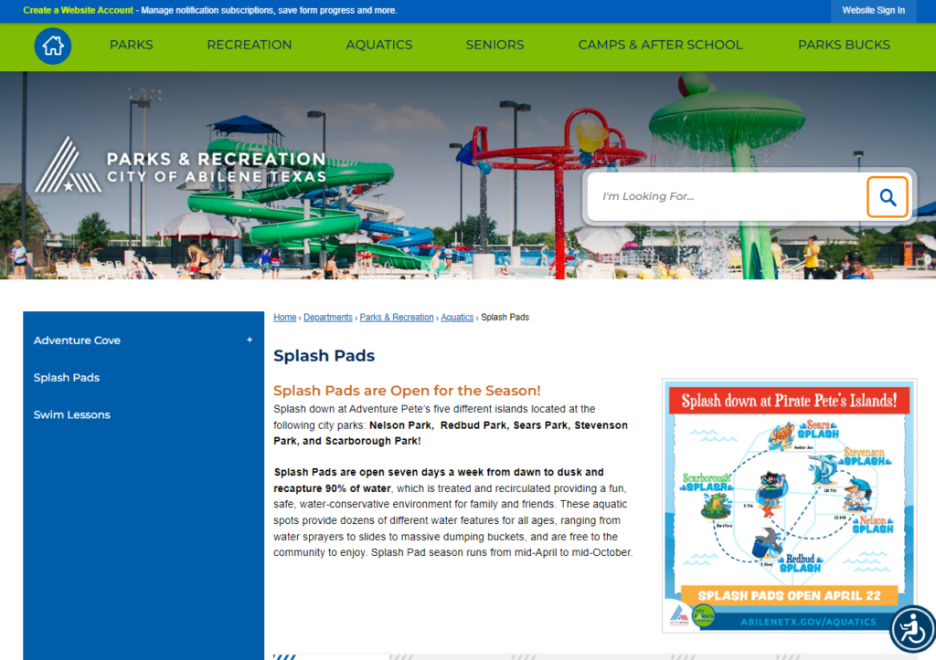 Homepage of Abilene Texas Parks & Recreation / abilenetx.gov