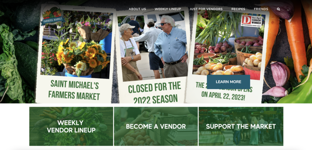 Homepage of Saint Michael's Farmers Market / 
Link: saintmichaelsmarket.com