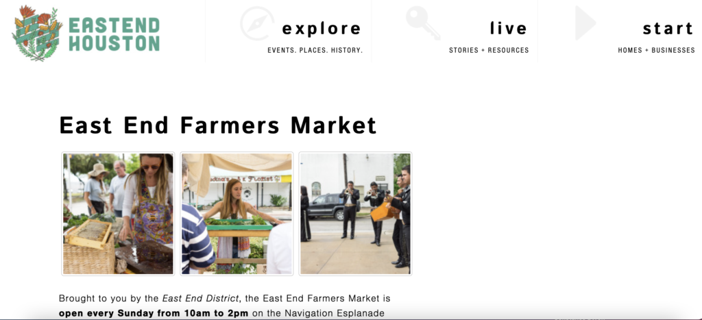 Homepage of The East End Farmers Market / 
Link: eastendhouston.com