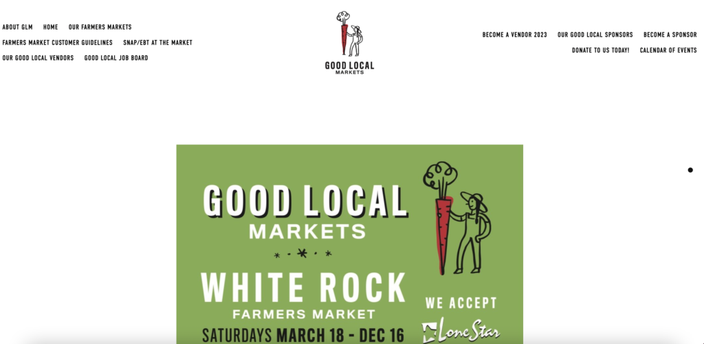 Homepage of White Rock Farmers Market/ 
Link: goodlocalmarket.org