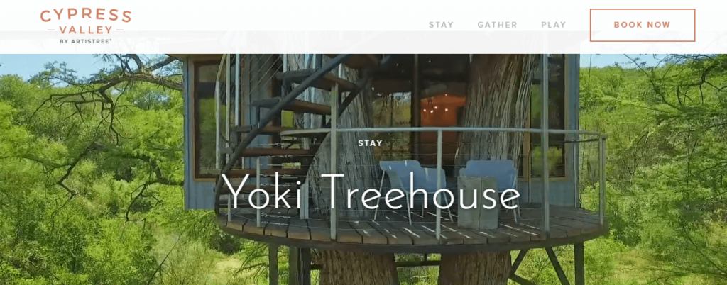 Homepage of the Yoki Treehouse website/ cypressvalley.com