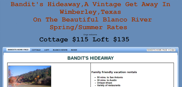 Homepage of Bandit's Hideaway / 
Link: http://www.banditshideaway.com/