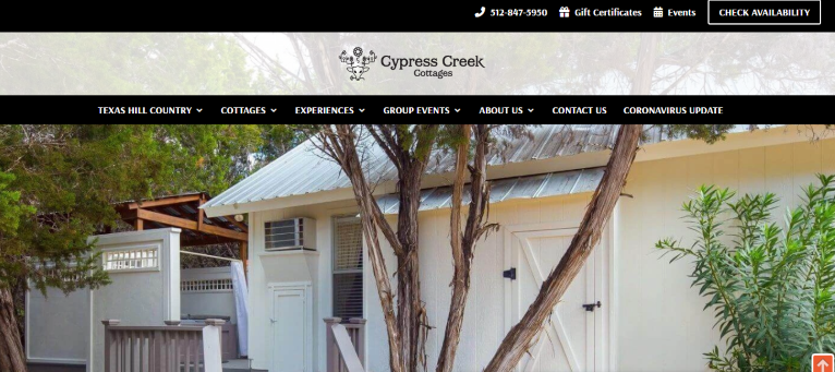 Homepage of Cypress Creek Cottages / 
Link: https://www.cypresscreekcottages.com/