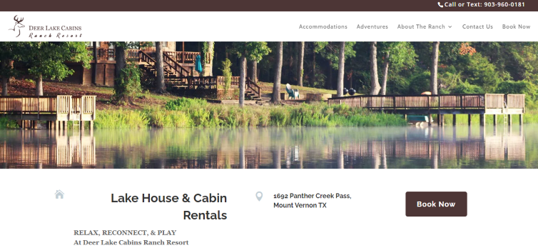 Homepage of Deer Lake Cabins Ranch Resort / 
Link: https://deerlakecabins.com/