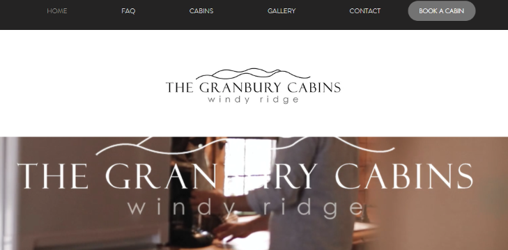 Homepage of The Granbury Cabins at Windy Ridge / 
Link: https://www.granburycabins.com/