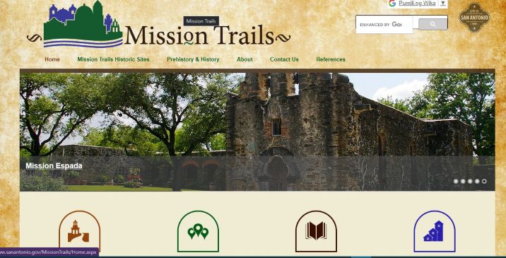Homepage of San Antonio, showcasing Mission Trails /
Link: https://www.sanantonio.gov/Mission-Trails/Home