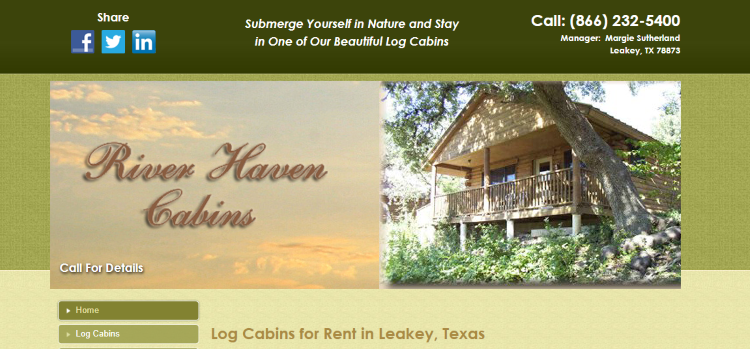 Homepage of River Haven Cabins / 
Link: http://www.riverhavencabins.com/