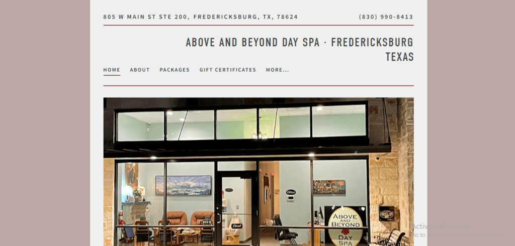 Homepage of Above and Beyond Day Spa's website / fredricksburg-spa.com
