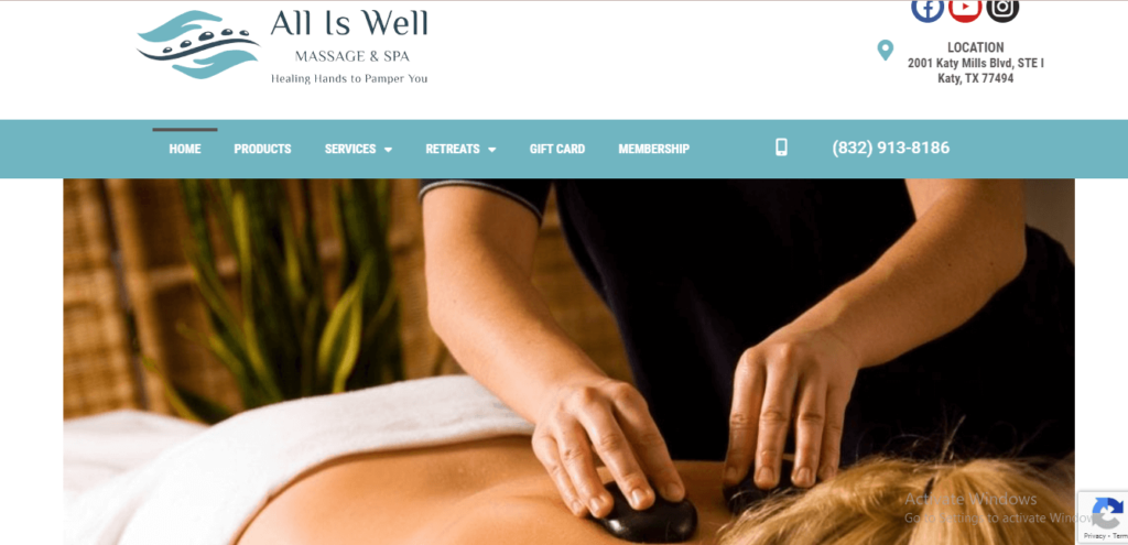 Homepage of All is Well Massage & Spa's website / allliswellspa.com