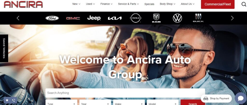 Homepage of Ancira Auto Group website
Link: https://www.ancira.com/