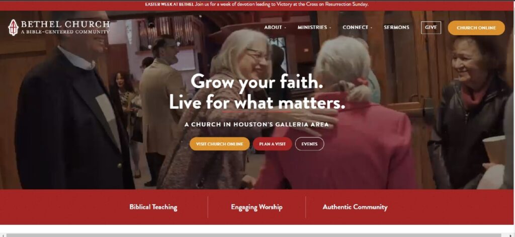 Homepage of Bethel Church of Houston website
Link: https://bethelofhouston.com/