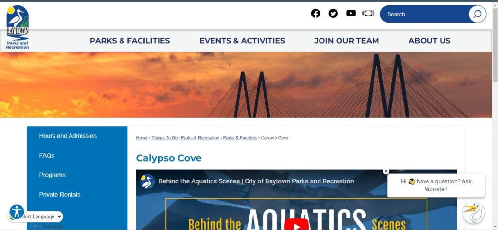 Homepage of Calypso Cove website
Link: https://www.baytown.org/706/Calypso-Cove