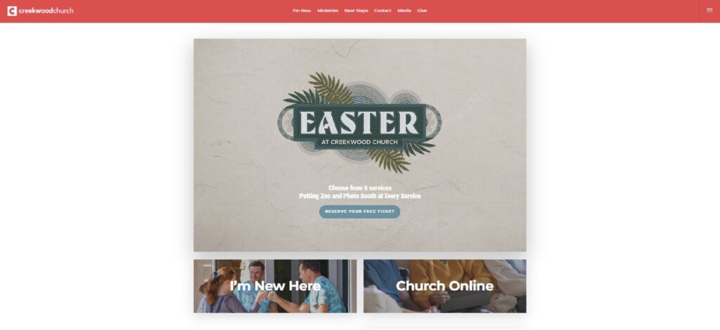 Homepage of Creekwood Church website
Link: https://creekwoodchurch.com/