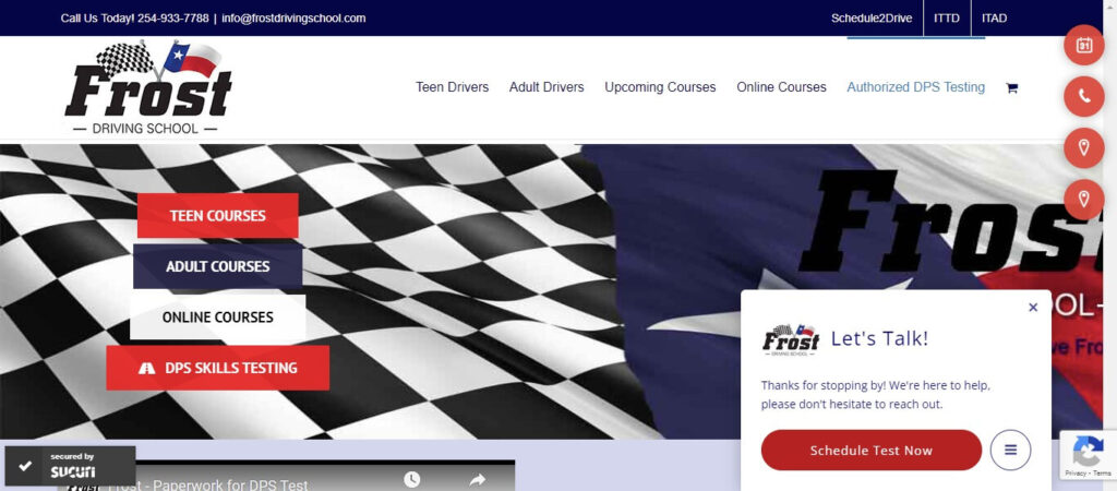 Homepage of Frost Driving School / frostdrivingschool.com
