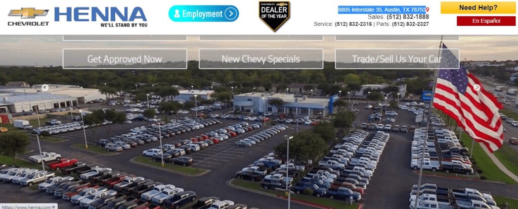 Homepage of Henna Chevrolet dealership website
Link: https://www.henna.com/