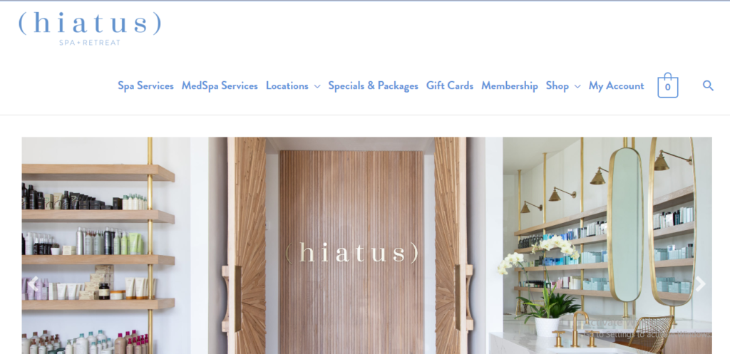 Homepage of Hiatus Spa + Retreat's website / hiatusspa.com