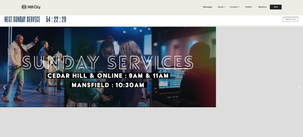 Homepage of Hill City Church website
Link: https://www.hillcity.us/