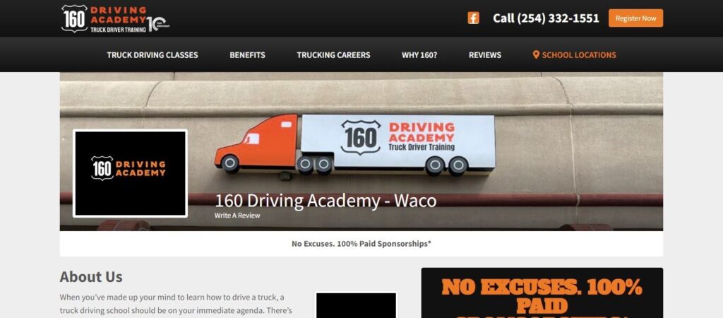 Homepage of 160 Driving Academy of Waco / 160drivingacademy.com