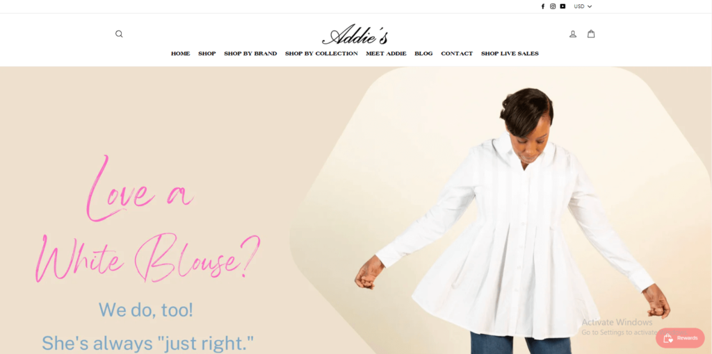 Homepage of Addie’s website / shopaddies.com