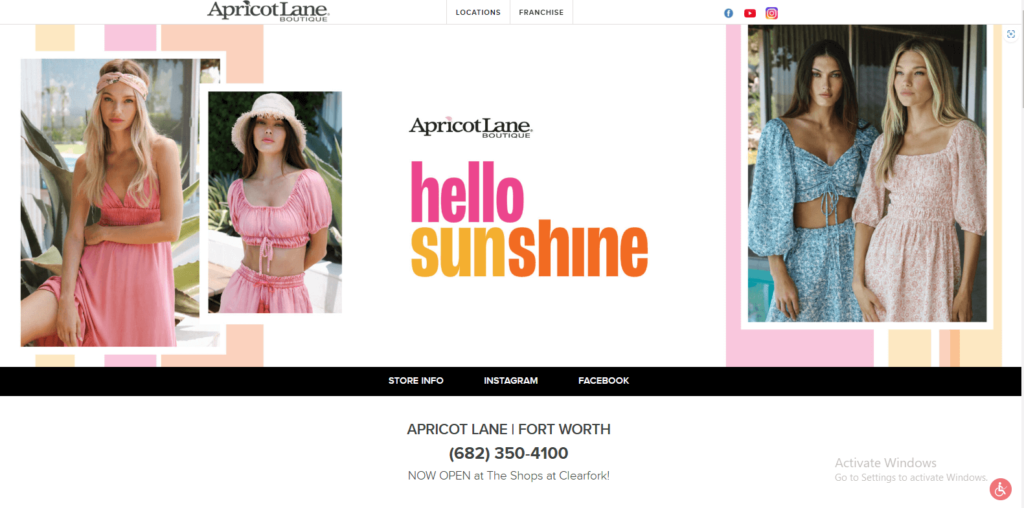 Homepage of Apricot Lane Fort Worth’s website  apricotlaneboutique.com