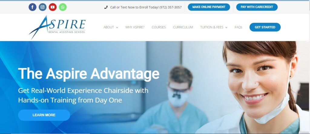 Homepage of Aspire Dental Assisting School
Link: https://aspiredentalassistant.com/