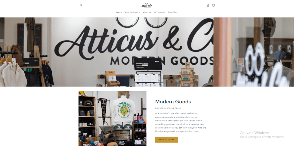 Homepage of Atticus and Co. Modern Goods‘ website / atticusandco.com