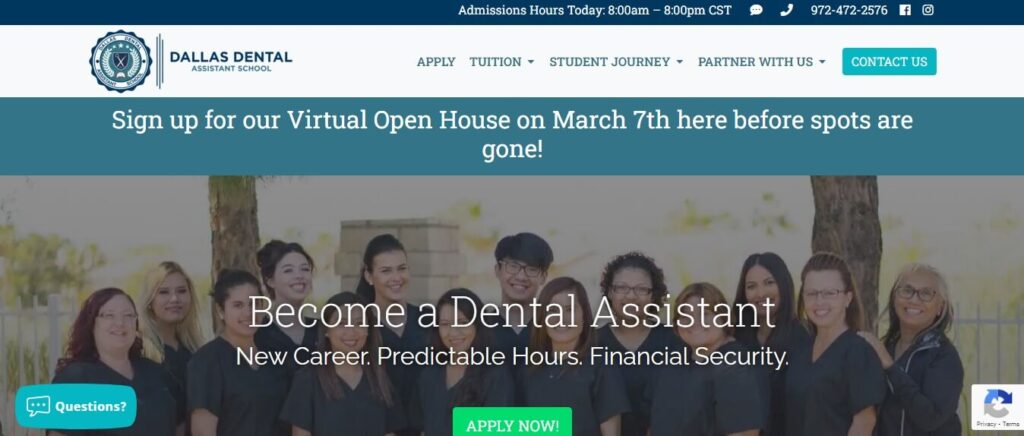 Homepage of Dallas Dental Assistant School
Link: https://dallasdentalassistantschool.com/