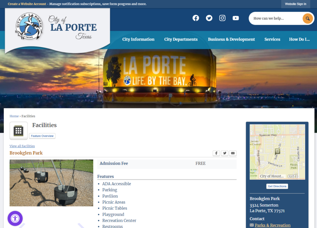 Homepage of La Porte Texas (Brookglen Park) / laportetx.gov