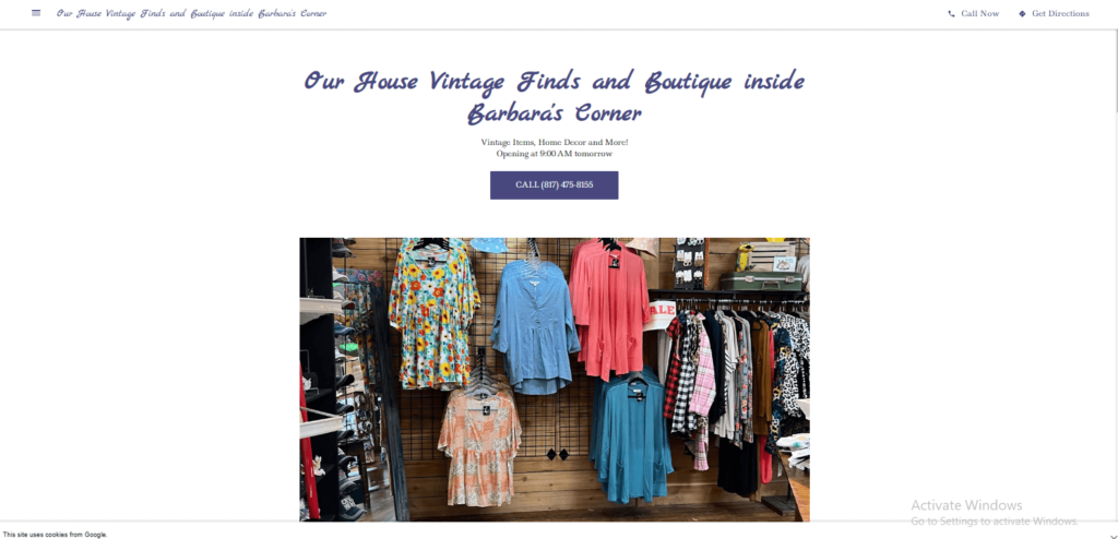 Homepage of Our house vintage and boutique inside Barbara’s corner‘s website / our-house-antique-store.business.site
